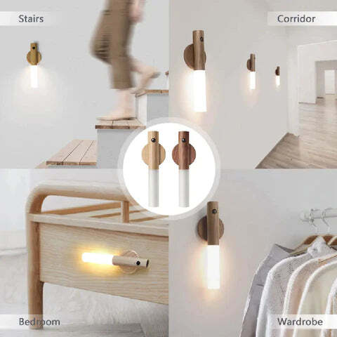 Wooden Motion Sensor Wall Lamp